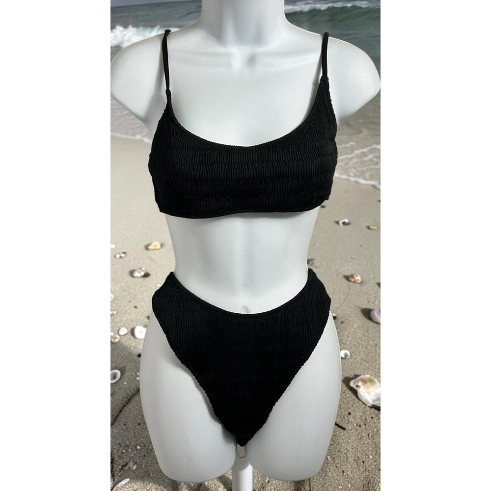 Pacsun Black Swim Eco 2 Pc. Bikini Swimsuit Sz L Top & XL Bottom High-Cut Cheeky
